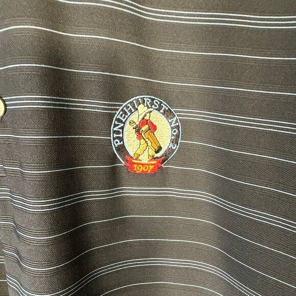 Nike Golf Polo shirt Mens Medium Blue Striped Pinehurst Golf Logo FitDry - Picture 2 of 10
